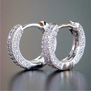 New Sterling Silver Sim. Diamonds Slim Huggie Studs